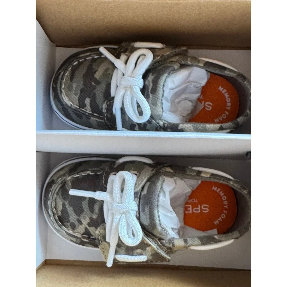 Sperry Boys Intrepid Camo Lace Up Low Top Crib Shoes Infant Toddler Size 3 NEW